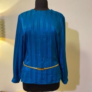 VINTAGE 80s Worthington Teal Blouse women’s medium